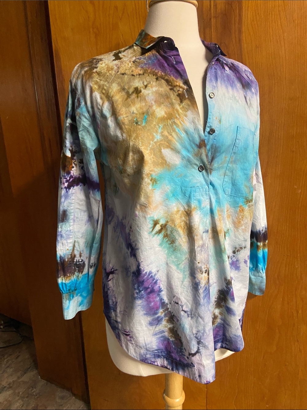 Twenty8Twelve Tie-Dyed by an Asheville, Artist Shirt Blue, Purple & Brown Small